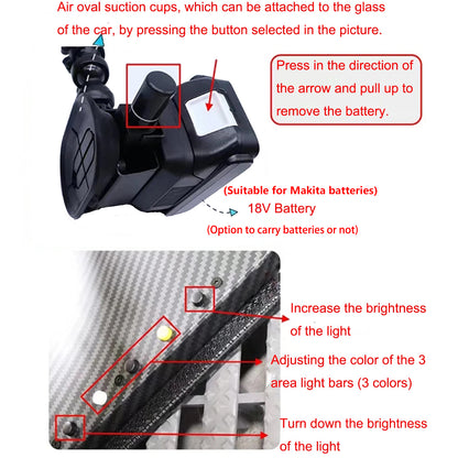 60cm/23.6in Large Car Dent PDR Light,Compatible with Makita batteries，12 Light Color Styles Adjustment Paintless Dent Repair Tool Car Dent Light Board Car Dent Tools