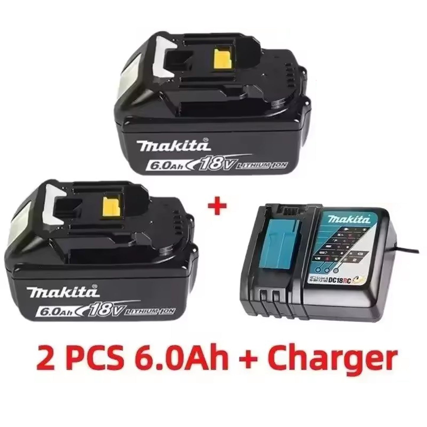 2pcs 6.0Ah Makita Power Tool Rechargeable Lithium-ion Battery+Fast Charging Dock，18V， BL1860B BL1860 BL1850 BL1830 BL1815