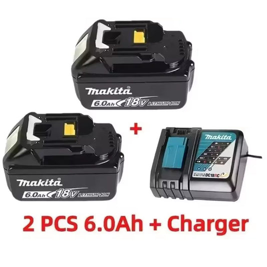 2pcs 6.0Ah Makita Power Tool Rechargeable Lithium-ion Battery+Fast Charging Dock，18V， BL1860B BL1860 BL1850 BL1830 BL1815