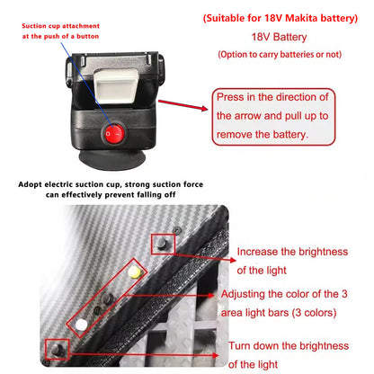 Car Dent PDR Light With Electric Suction Cups, 9 Light Styles Adjustment,Optional With Two 6000 MAh Batteries And A Fast Charging Dock, Paintless Dent Repair Tool